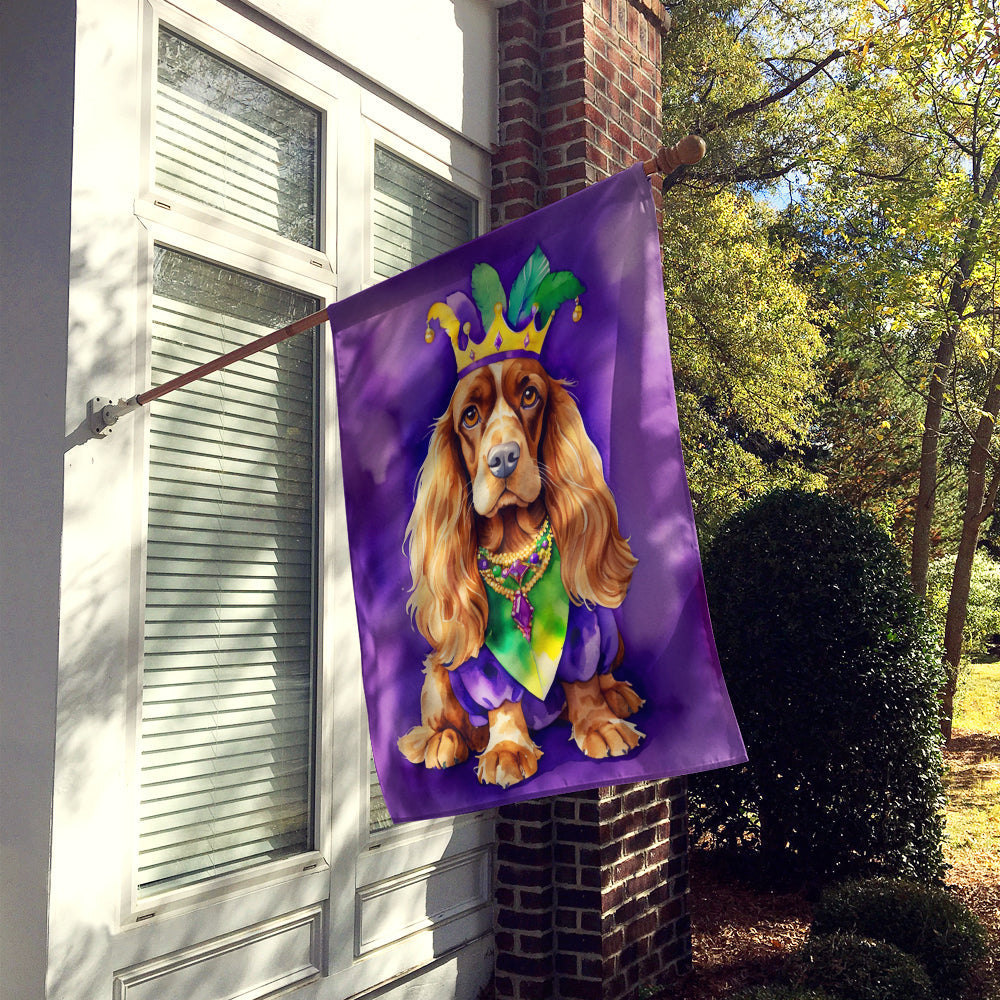 English Cocker Spaniel King of Mardi Gras House Flag 28x40 Porch Sleeve Pole Decorative Outside Yard Banner Artwork Wall Hanging, Polyester