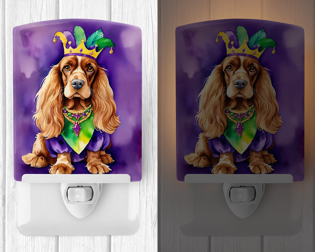 English Cocker Spaniel King of Mardi Gras Ceramic Night Light Compact, UL-Certified, Ideal for Bedroom, Bathroom, Nursery, Hallway, Kitchen, 6x4x3, Multicolor