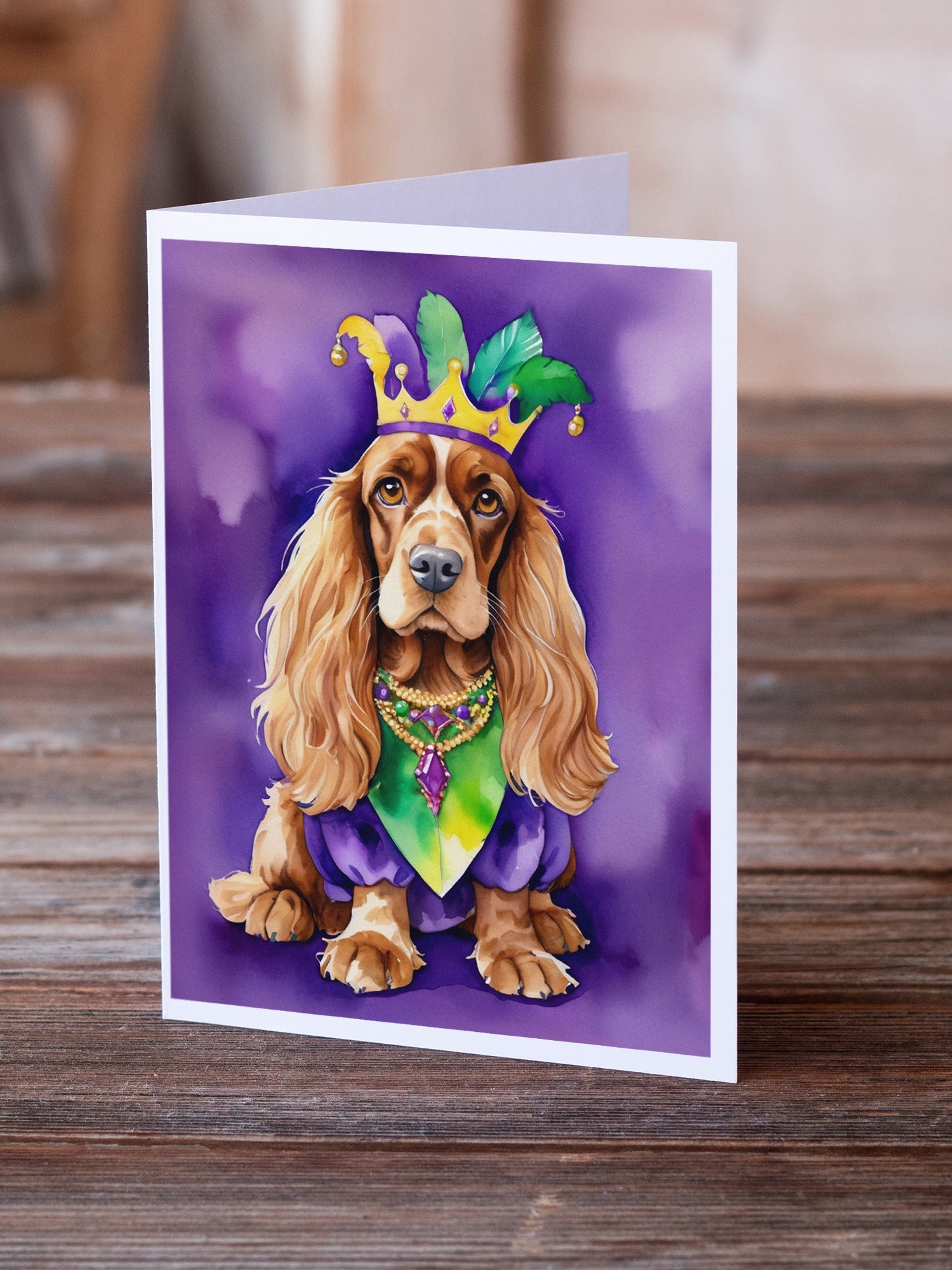 English Cocker Spaniel King of Mardi Gras Greeting Cards Pack of 8 Blank Cards with Envelopes Whimsical A7 Size 5x7