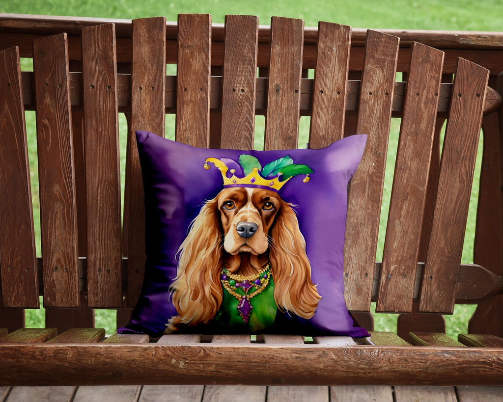 English Cocker Spaniel King of Mardi Gras Decorative Throw Pillow 14x14 Indoor Outdoor Accent Cushion, Fabric Cover with Insert for Sofa, Bed, Porch & Living Room