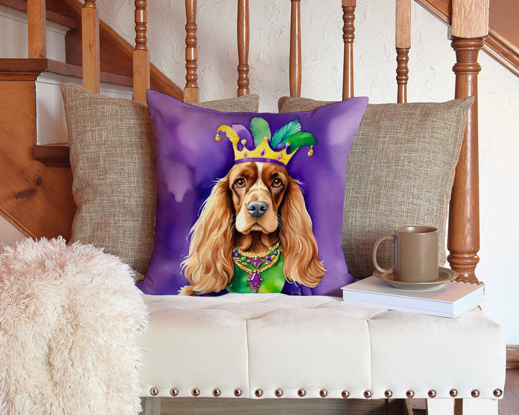 English Cocker Spaniel King of Mardi Gras Decorative Throw Pillow 14x14 Indoor Outdoor Accent Cushion, Fabric Cover with Insert for Sofa, Bed, Porch & Living Room