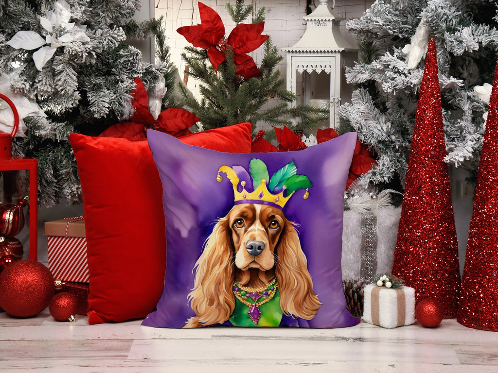English Cocker Spaniel King of Mardi Gras Decorative Throw Pillow 14x14 Indoor Outdoor Accent Cushion, Fabric Cover with Insert for Sofa, Bed, Porch & Living Room