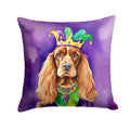 English Cocker Spaniel King of Mardi Gras Decorative Throw Pillow 18x18 Indoor Outdoor Accent Cushion, Fabric Cover with Insert for Sofa, Bed, Porch & Living Room