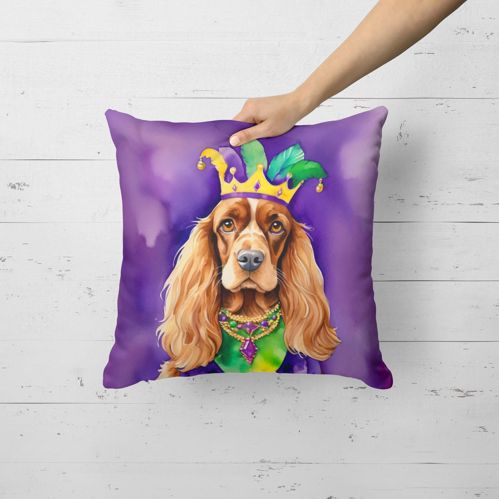 English Cocker Spaniel King of Mardi Gras Decorative Throw Pillow 18x18 Indoor Outdoor Accent Cushion, Fabric Cover with Insert for Sofa, Bed, Porch & Living Room