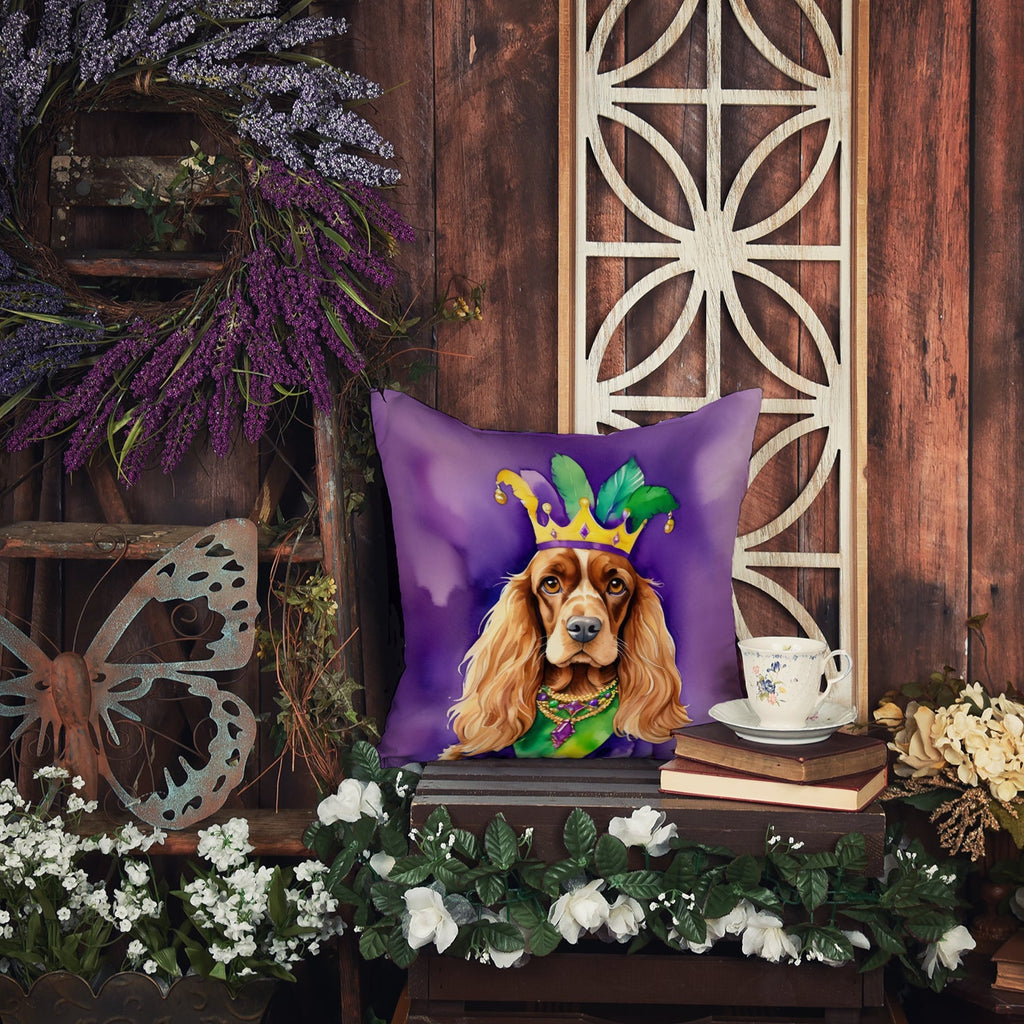 English Cocker Spaniel King of Mardi Gras Decorative Throw Pillow 18x18 Indoor Outdoor Accent Cushion, Fabric Cover with Insert for Sofa, Bed, Porch & Living Room