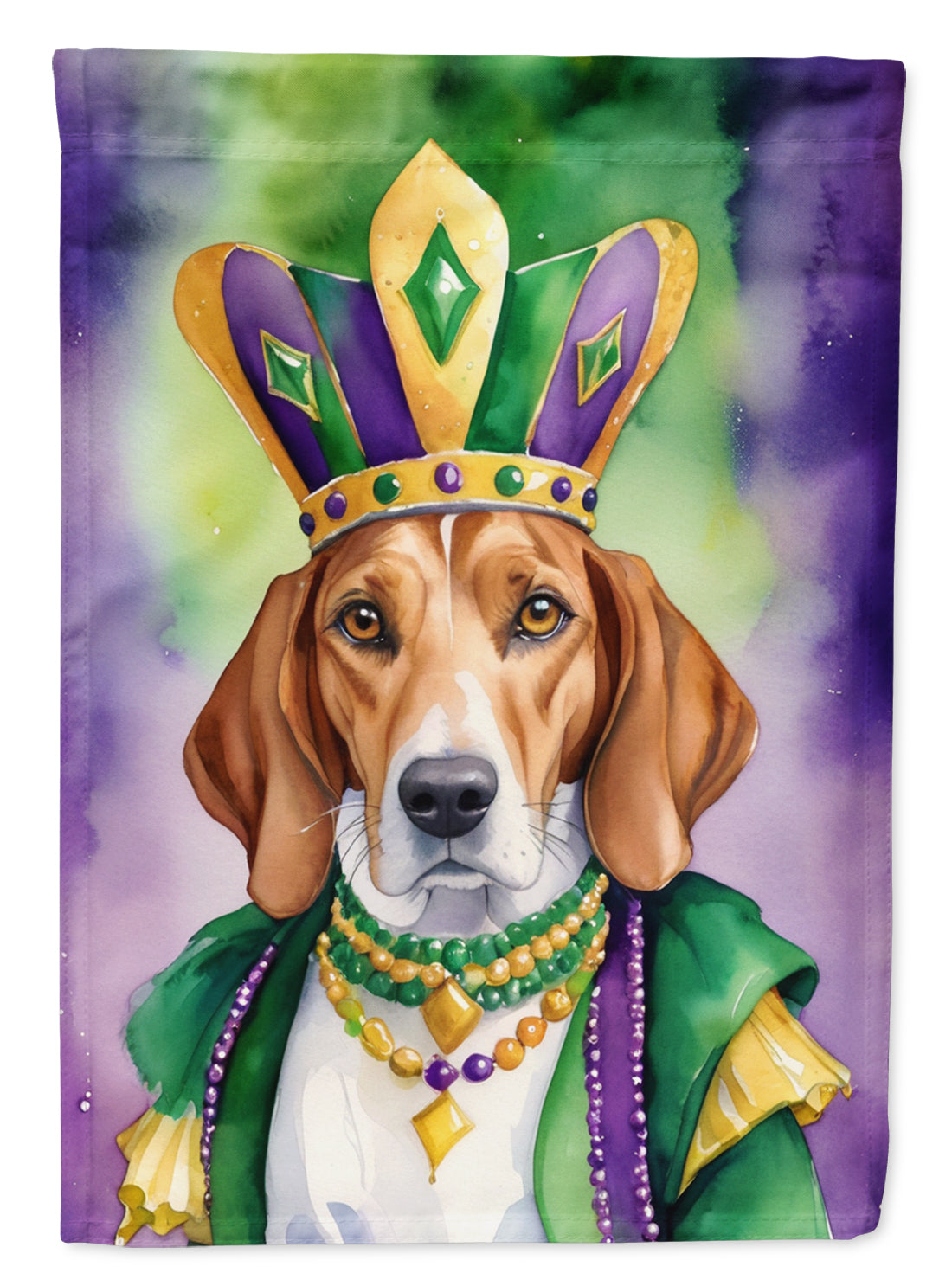 English Foxhound King of Mardi Gras House Flag 28x40 Porch Sleeve Pole Decorative Outside Yard Banner Artwork Wall Hanging, Polyester