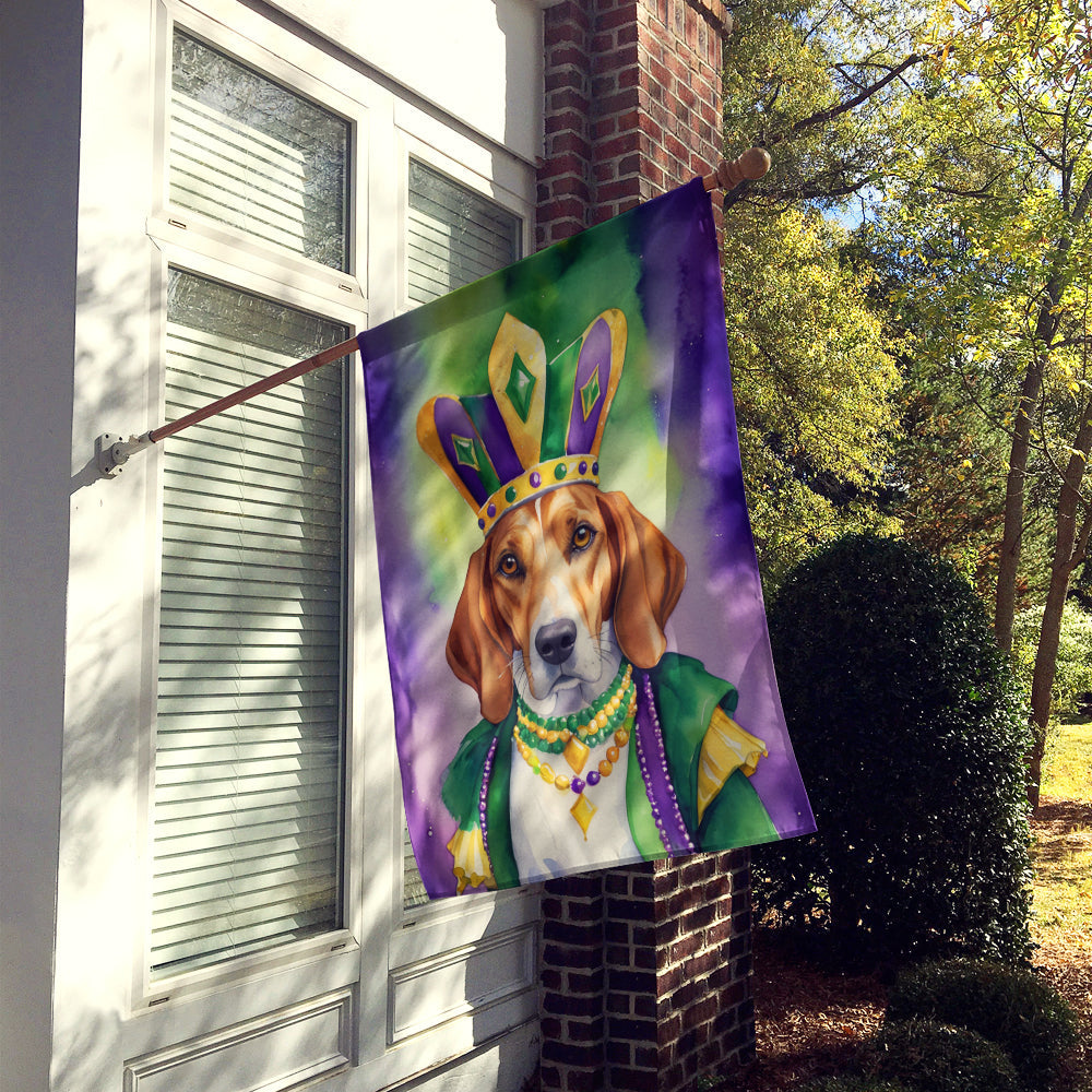 English Foxhound King of Mardi Gras House Flag 28x40 Porch Sleeve Pole Decorative Outside Yard Banner Artwork Wall Hanging, Polyester