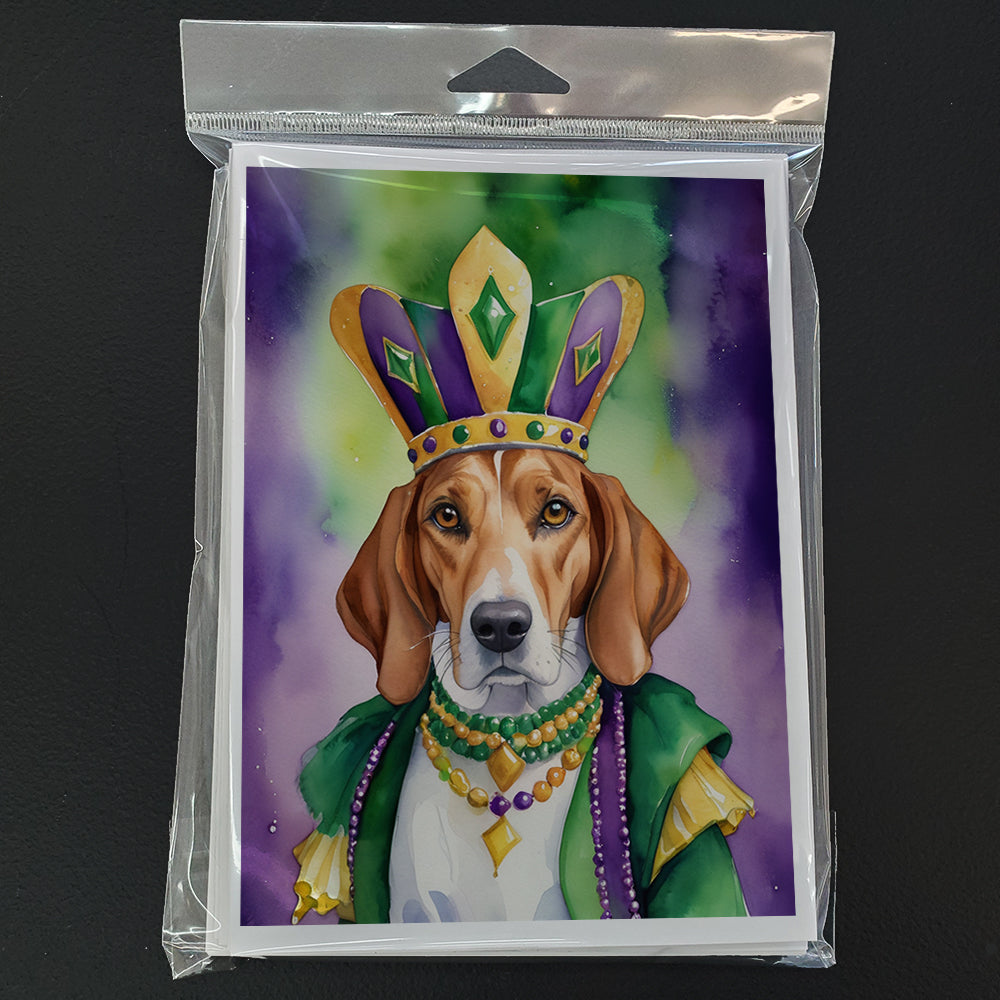English Foxhound King of Mardi Gras Greeting Cards Pack of 8 Blank Cards with Envelopes Whimsical A7 Size 5x7