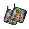 English Foxhound King of Mardi Gras Pot Holder Set of 2 Heat Resistant Quilted Hot Pads 7.5 x 7.5 Inch, Insulated Kitchen Trivets for Cooking & Baking