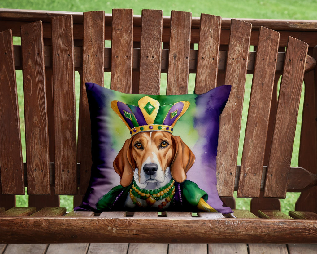 English Foxhound King of Mardi Gras Decorative Throw Pillow 14x14 Indoor Outdoor Accent Cushion, Fabric Cover with Insert for Sofa, Bed, Porch & Living Room