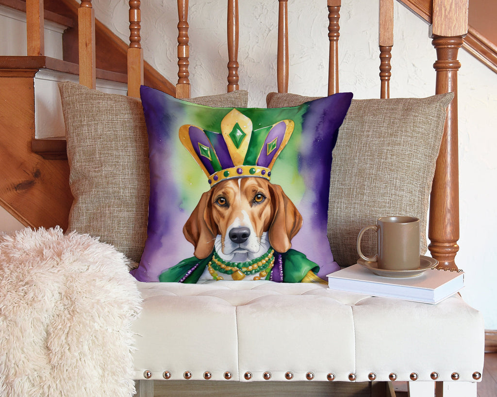 English Foxhound King of Mardi Gras Decorative Throw Pillow 14x14 Indoor Outdoor Accent Cushion, Fabric Cover with Insert for Sofa, Bed, Porch & Living Room