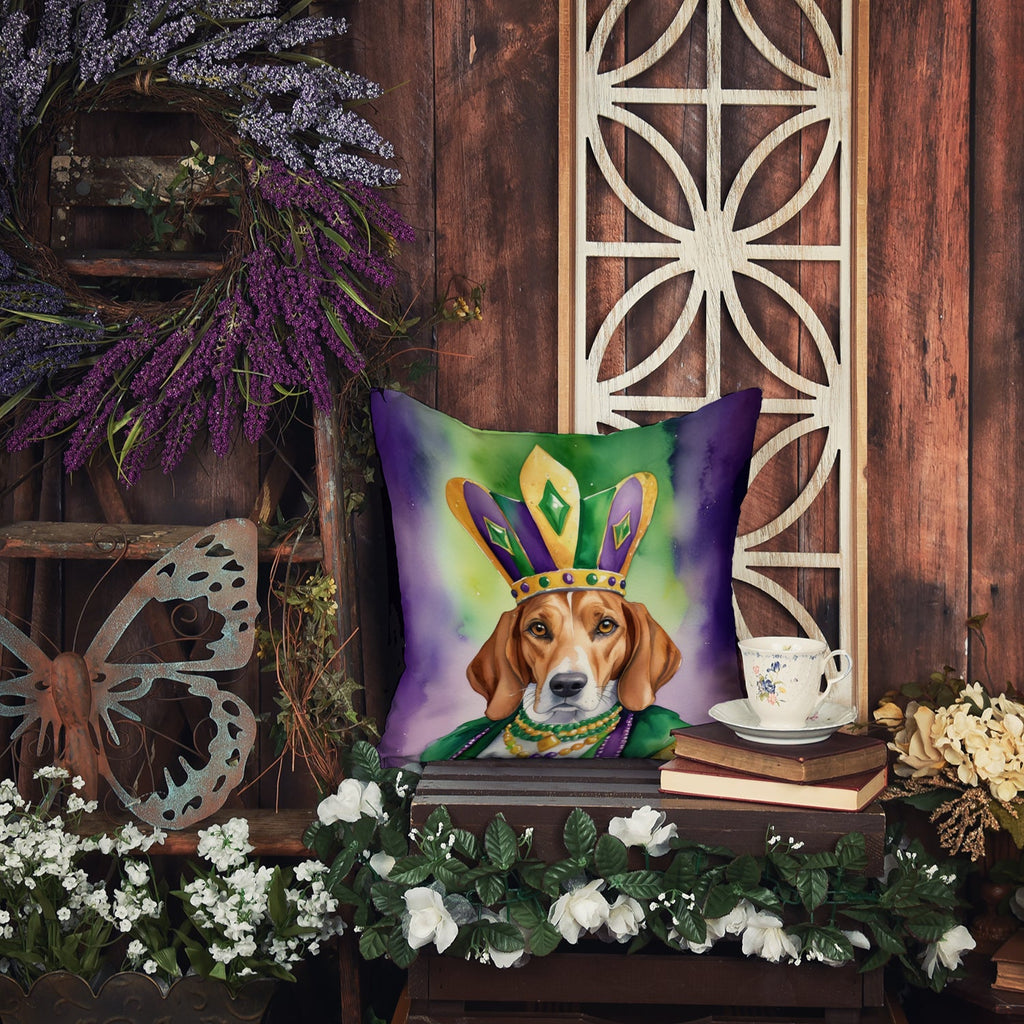 English Foxhound King of Mardi Gras Decorative Throw Pillow 14x14 Indoor Outdoor Accent Cushion, Fabric Cover with Insert for Sofa, Bed, Porch & Living Room