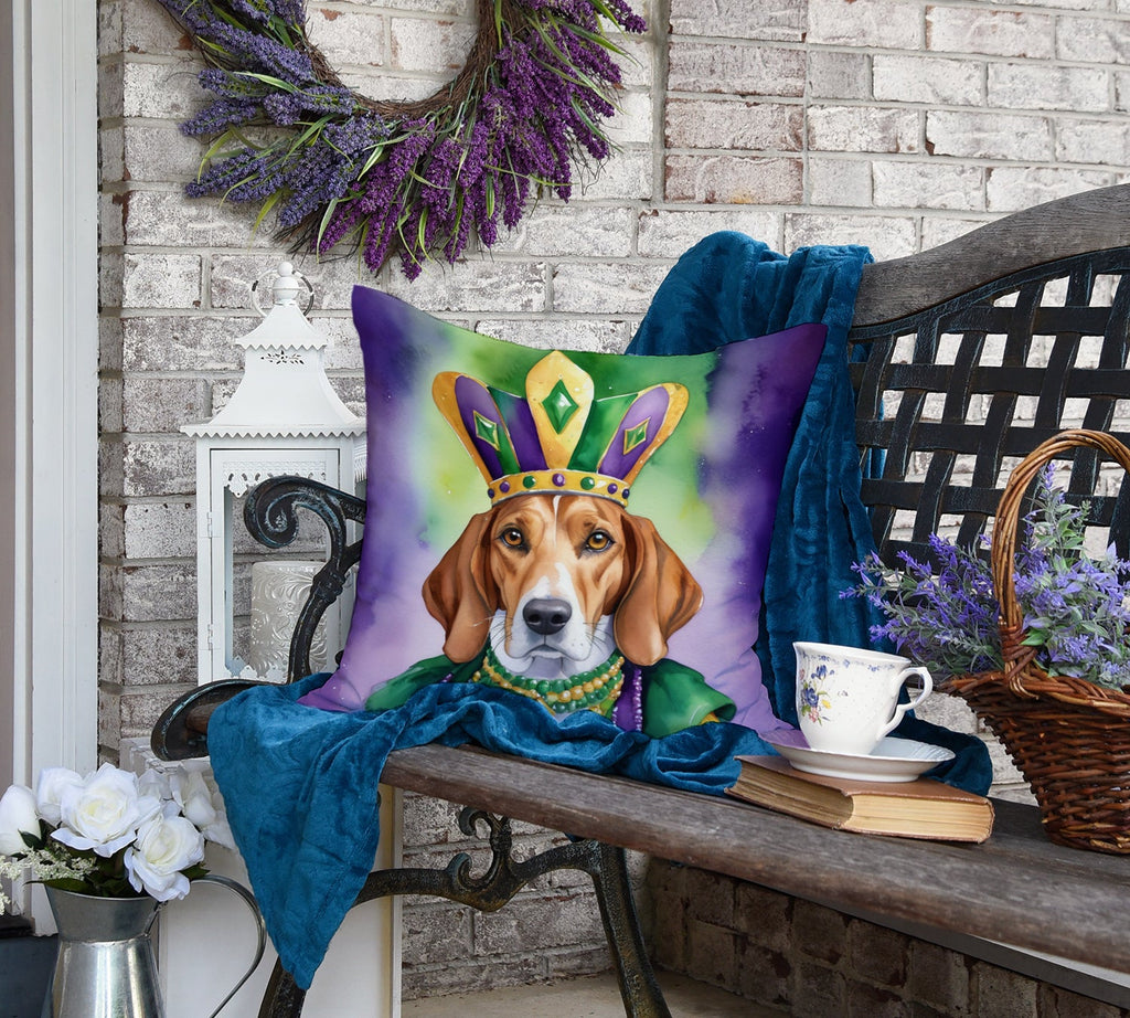 English Foxhound King of Mardi Gras Decorative Throw Pillow 18x18 Indoor Outdoor Accent Cushion, Fabric Cover with Insert for Sofa, Bed, Porch & Living Room