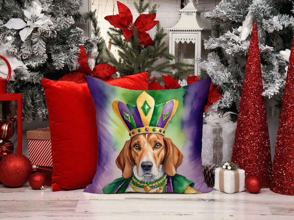 English Foxhound King of Mardi Gras Decorative Throw Pillow 18x18 Indoor Outdoor Accent Cushion, Fabric Cover with Insert for Sofa, Bed, Porch & Living Room