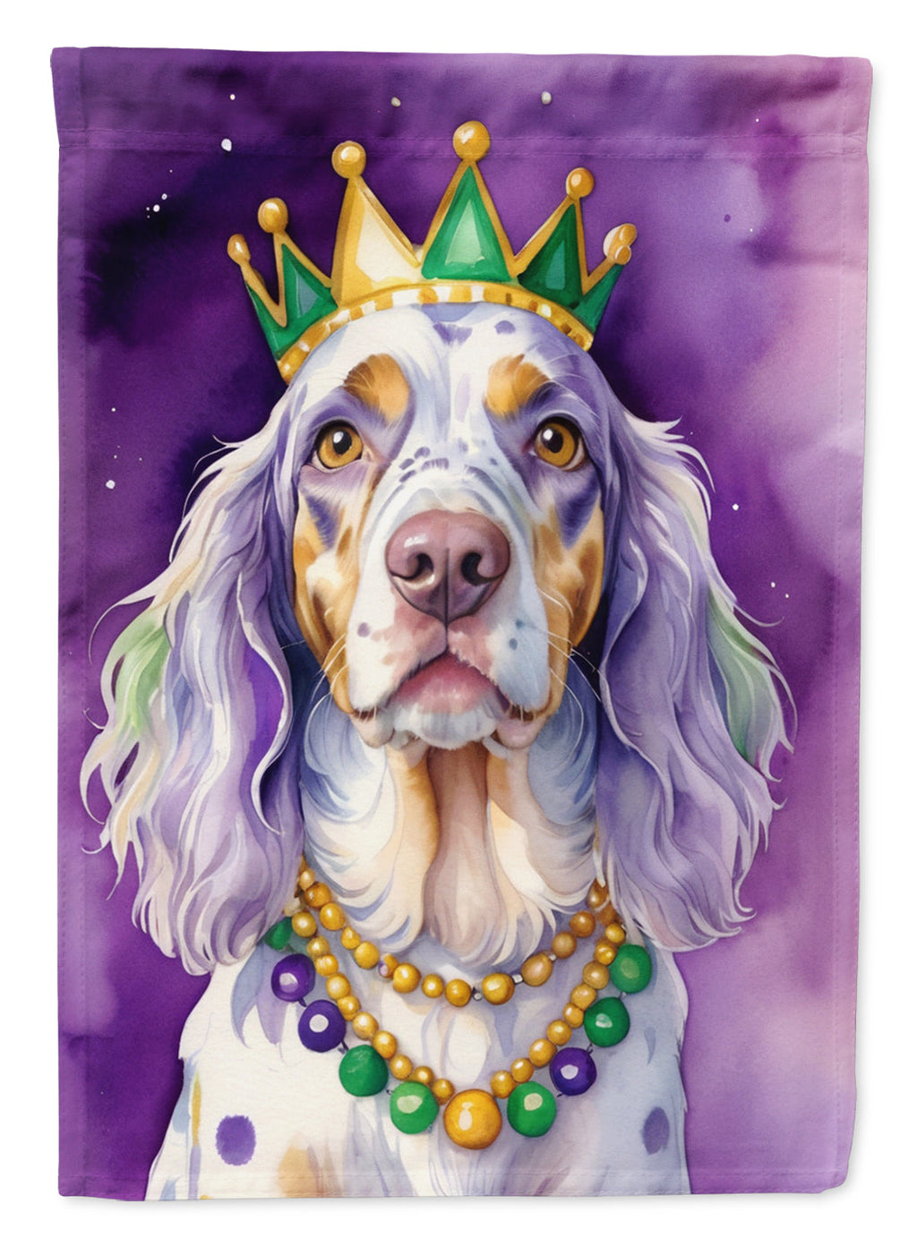 English Setter King of Mardi Gras House Flag 28x40 Porch Sleeve Pole Decorative Outside Yard Banner Artwork Wall Hanging, Polyester