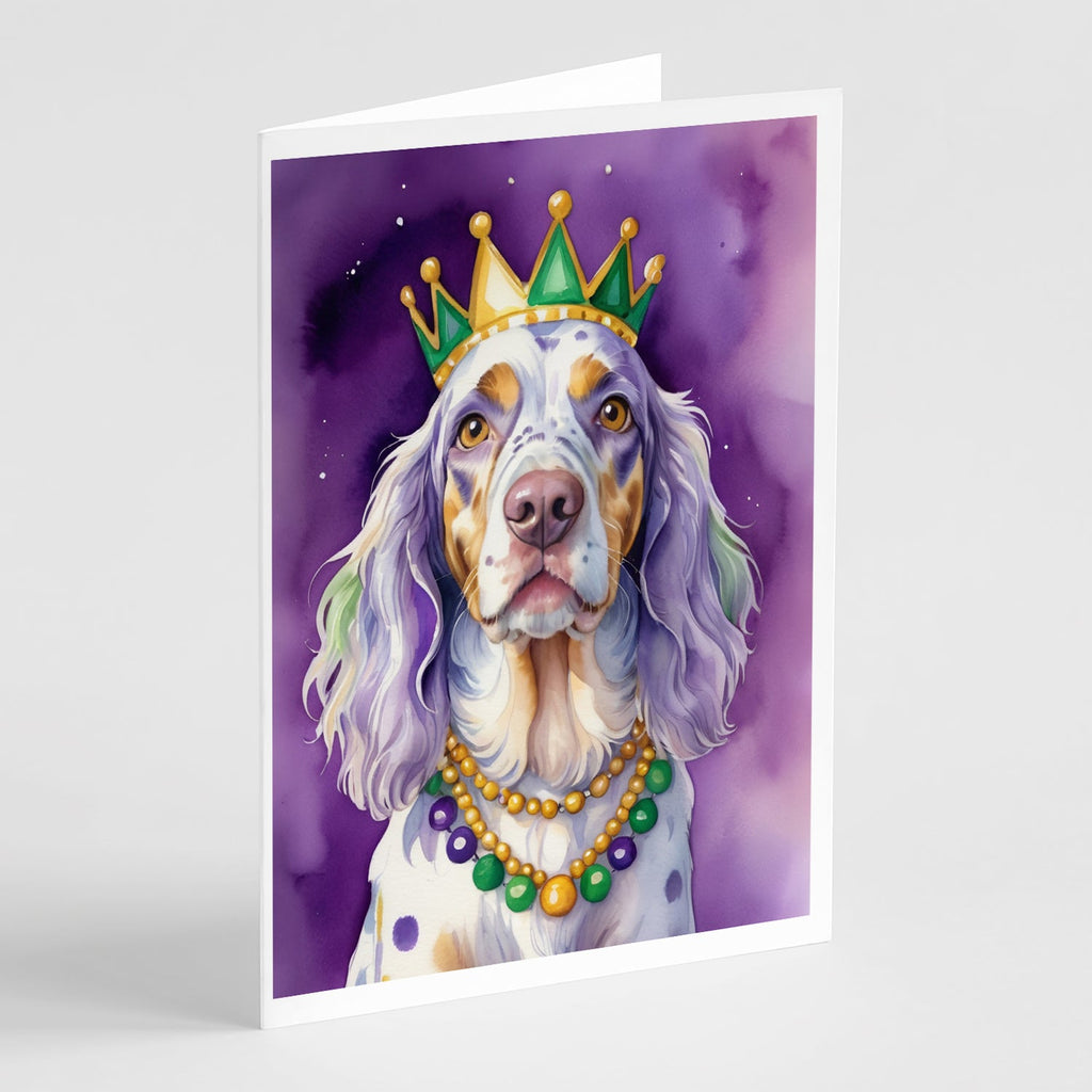 English Setter King of Mardi Gras Greeting Cards Pack of 8 Blank Cards with Envelopes Whimsical A7 Size 5x7