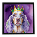 English Setter King of Mardi Gras Framed Metal Print Bathroom, Kitchen, Office, Home Decor Wall Art Ready to Hang, Square, 8X8