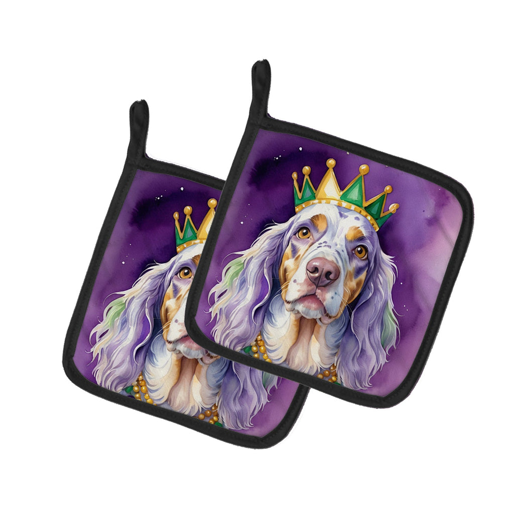 English Setter King of Mardi Gras Pot Holder Set of 2 Heat Resistant Quilted Hot Pads 7.5 x 7.5 Inch, Insulated Kitchen Trivets for Cooking & Baking