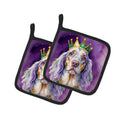 English Setter King of Mardi Gras Pot Holder Set of 2 Heat Resistant Quilted Hot Pads 7.5 x 7.5 Inch, Insulated Kitchen Trivets for Cooking & Baking