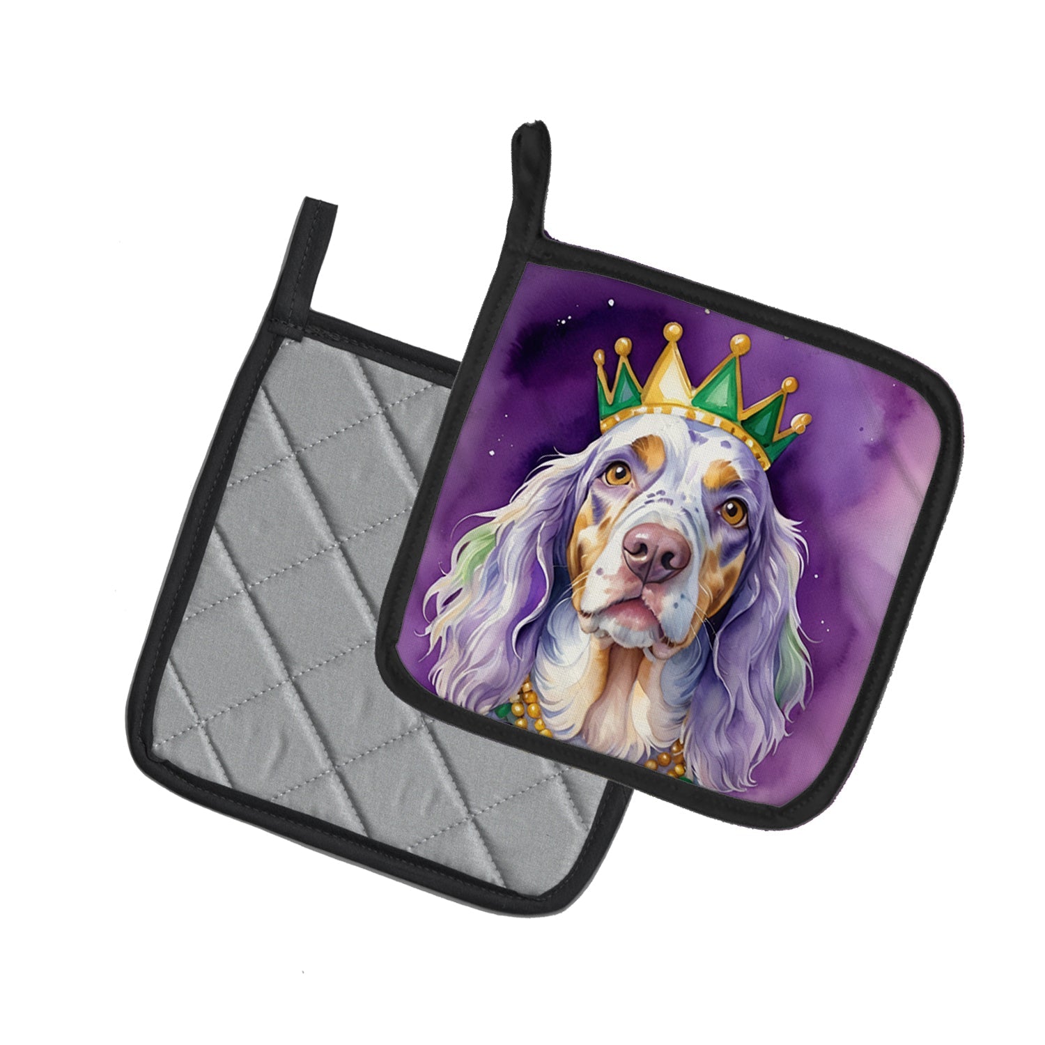 English Setter King of Mardi Gras Pot Holder Set of 2 Heat Resistant Quilted Hot Pads 7.5 x 7.5 Inch, Insulated Kitchen Trivets for Cooking & Baking