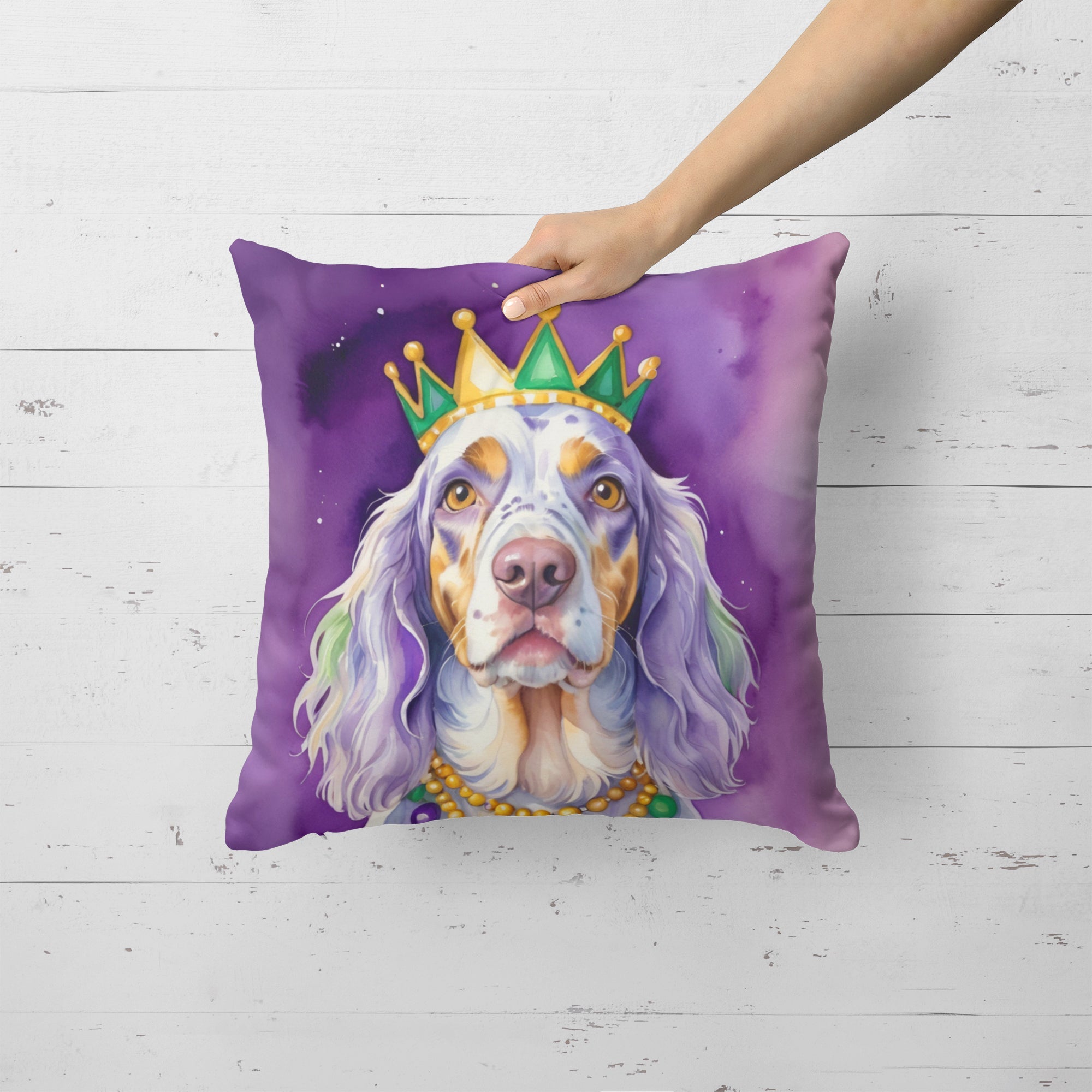 English Setter King of Mardi Gras Decorative Throw Pillow 18x18 Indoor Outdoor Accent Cushion, Fabric Cover with Insert for Sofa, Bed, Porch & Living Room