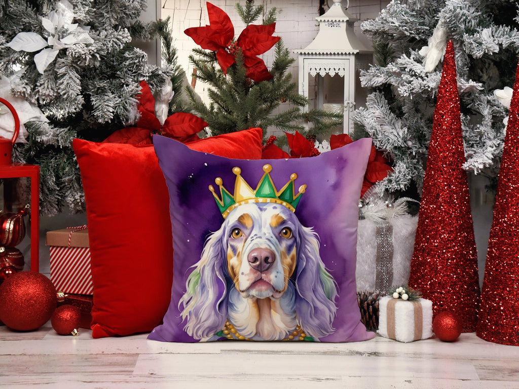 English Setter King of Mardi Gras Decorative Throw Pillow 18x18 Indoor Outdoor Accent Cushion, Fabric Cover with Insert for Sofa, Bed, Porch & Living Room