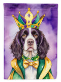 English Springer Spaniel King of Mardi Gras House Flag 28x40 Porch Sleeve Pole Decorative Outside Yard Banner Artwork Wall Hanging, Polyester
