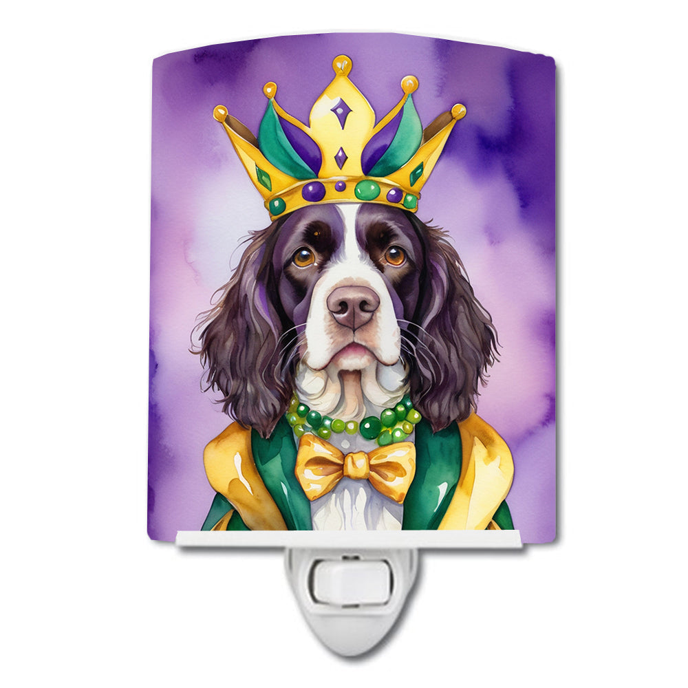 English Springer Spaniel King of Mardi Gras Ceramic Night Light Compact, UL-Certified, Ideal for Bedroom, Bathroom, Nursery, Hallway, Kitchen, 6x4x3, Multicolor