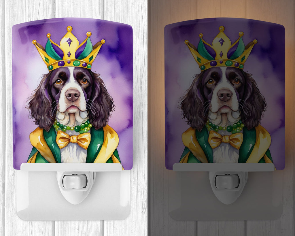 English Springer Spaniel King of Mardi Gras Ceramic Night Light Compact, UL-Certified, Ideal for Bedroom, Bathroom, Nursery, Hallway, Kitchen, 6x4x3, Multicolor