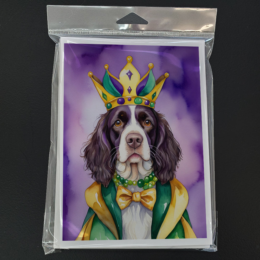 English Springer Spaniel King of Mardi Gras Greeting Cards Pack of 8 Blank Cards with Envelopes Whimsical A7 Size 5x7
