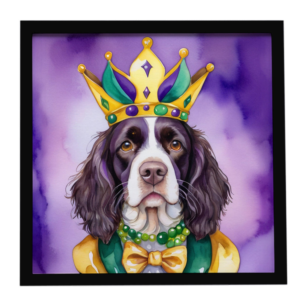 English Springer Spaniel King of Mardi Gras Framed Metal Print Bathroom, Kitchen, Office, Home Decor Wall Art Ready to Hang, Square, 8X8