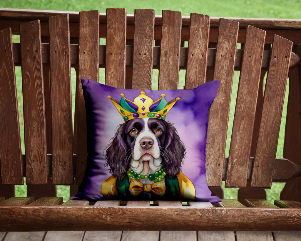 English Springer Spaniel King of Mardi Gras Decorative Throw Pillow 14x14 Indoor Outdoor Accent Cushion, Fabric Cover with Insert for Sofa, Bed, Porch & Living Room