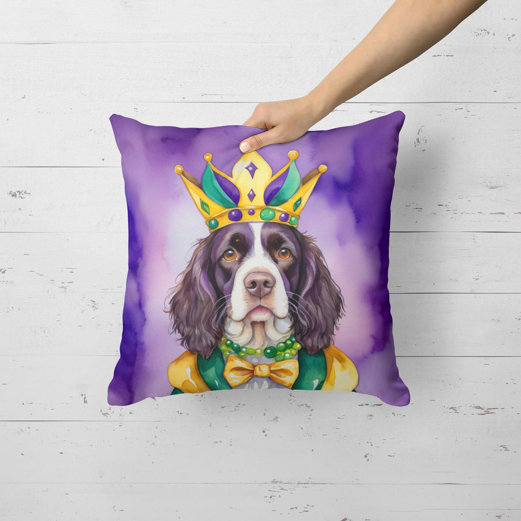 English Springer Spaniel King of Mardi Gras Decorative Throw Pillow 18x18 Indoor Outdoor Accent Cushion, Fabric Cover with Insert for Sofa, Bed, Porch & Living Room