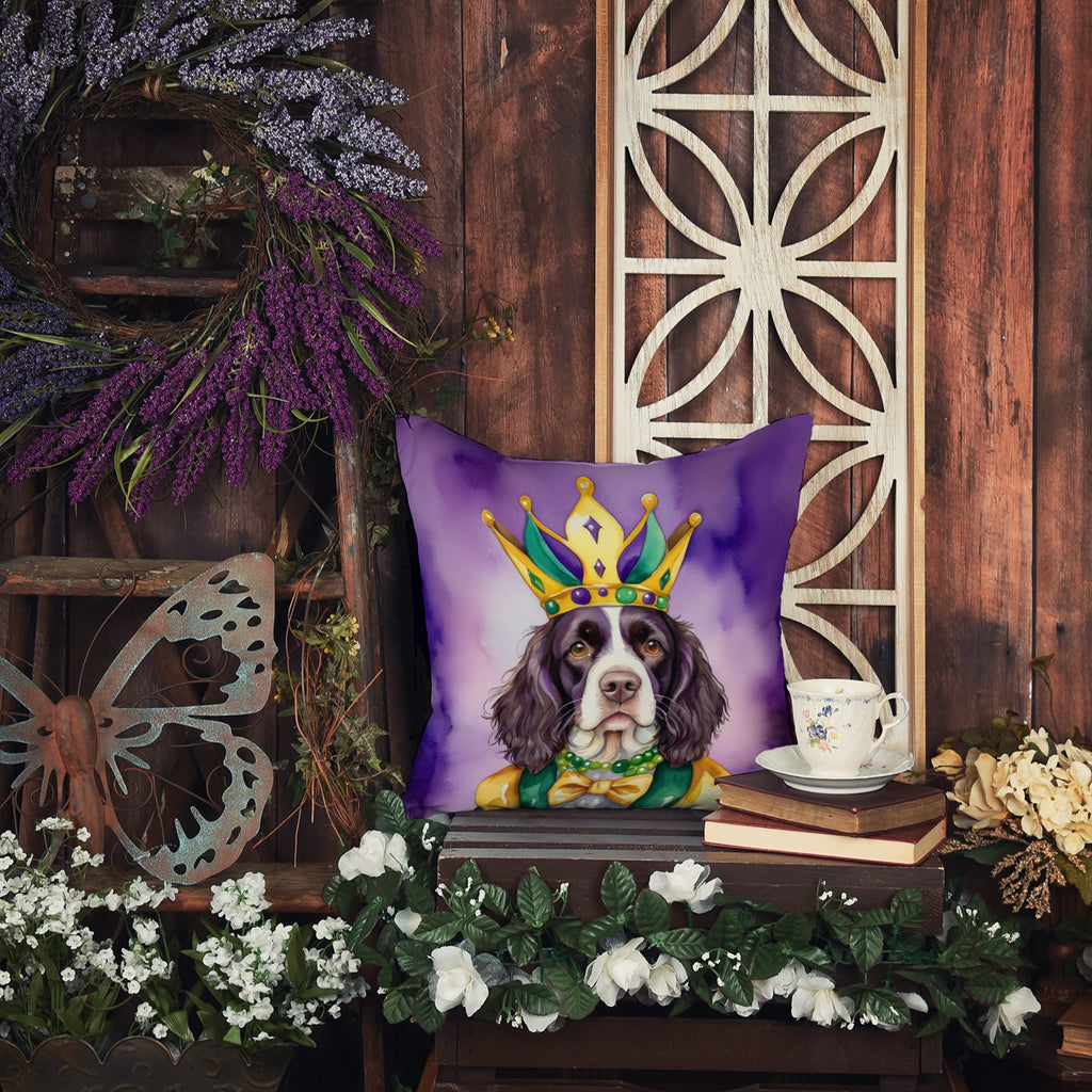 English Springer Spaniel King of Mardi Gras Decorative Throw Pillow 18x18 Indoor Outdoor Accent Cushion, Fabric Cover with Insert for Sofa, Bed, Porch & Living Room