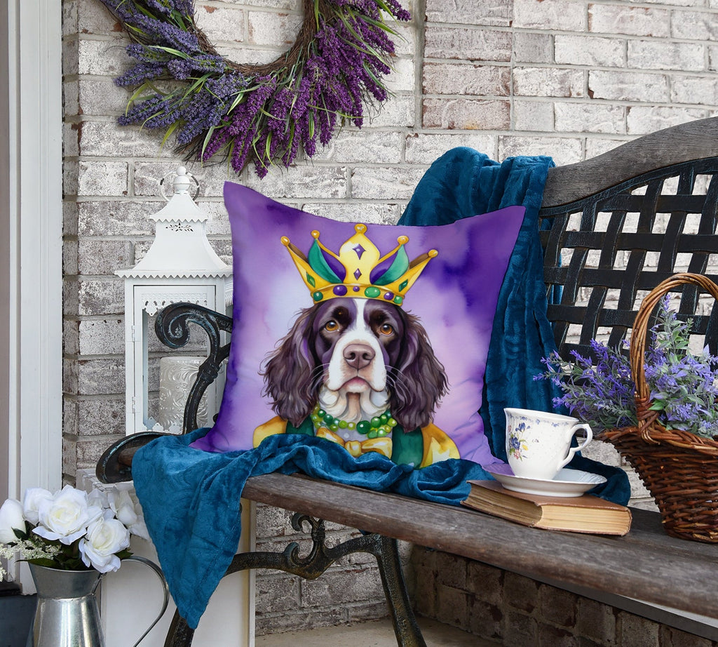 English Springer Spaniel King of Mardi Gras Decorative Throw Pillow 18x18 Indoor Outdoor Accent Cushion, Fabric Cover with Insert for Sofa, Bed, Porch & Living Room