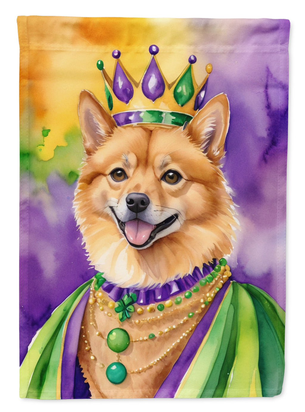 Finnish Spitz King of Mardi Gras House Flag 28x40 Porch Sleeve Pole Decorative Outside Yard Banner Artwork Wall Hanging, Polyester