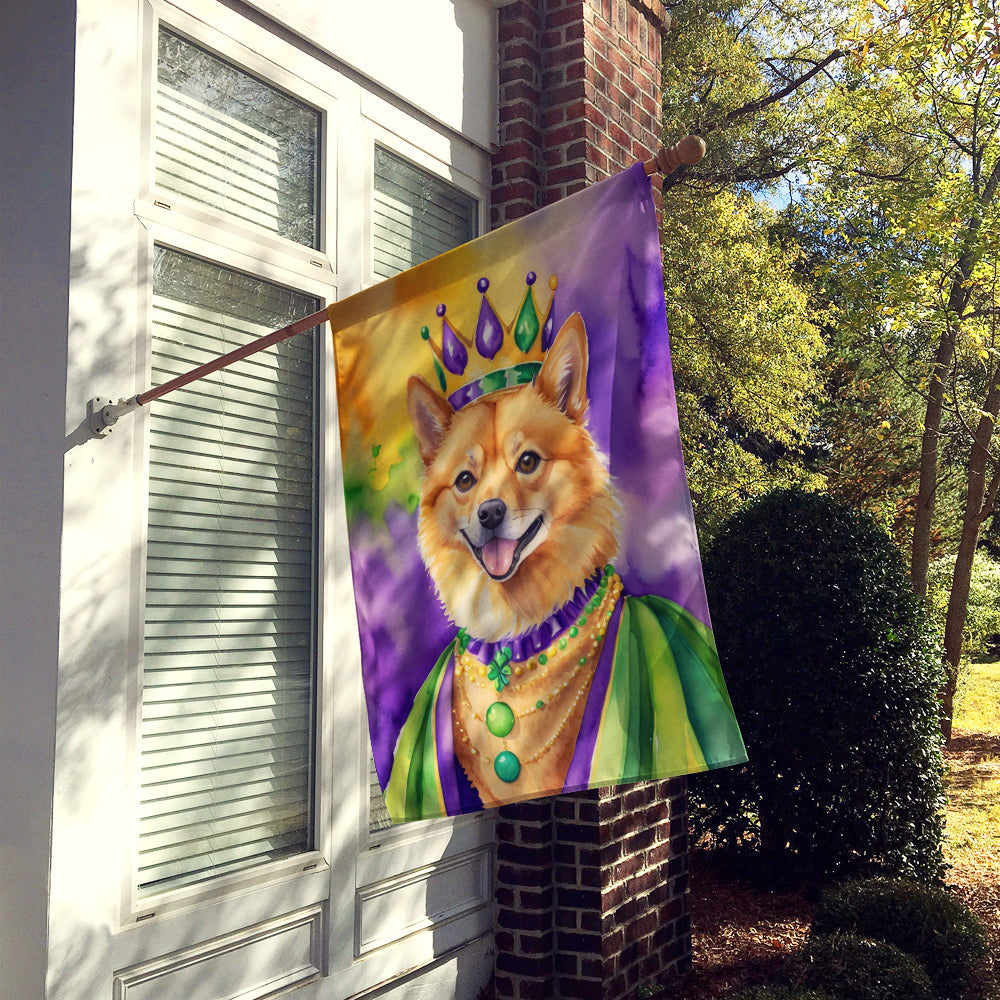 Finnish Spitz King of Mardi Gras House Flag 28x40 Porch Sleeve Pole Decorative Outside Yard Banner Artwork Wall Hanging, Polyester