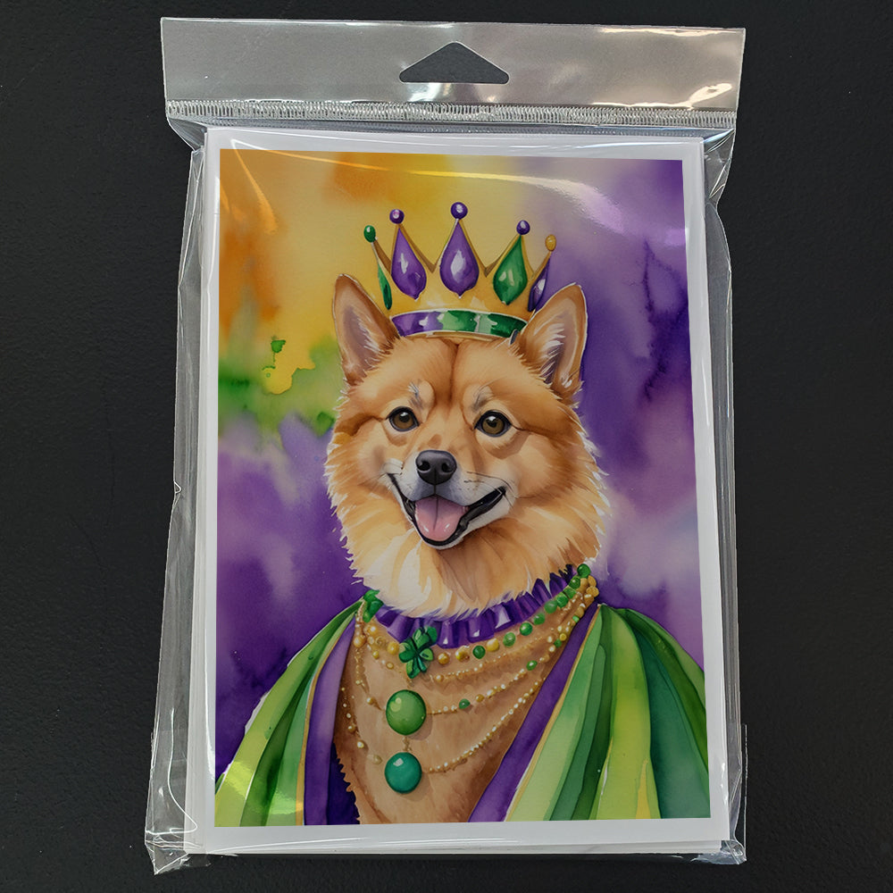 Finnish Spitz King of Mardi Gras Greeting Cards Pack of 8 Blank Cards with Envelopes Whimsical A7 Size 5x7
