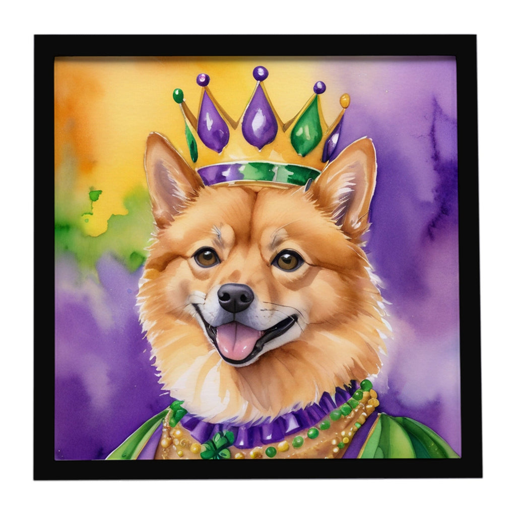 Finnish Spitz King of Mardi Gras Framed Metal Print Bathroom, Kitchen, Office, Home Decor Wall Art Ready to Hang, Square, 8X8