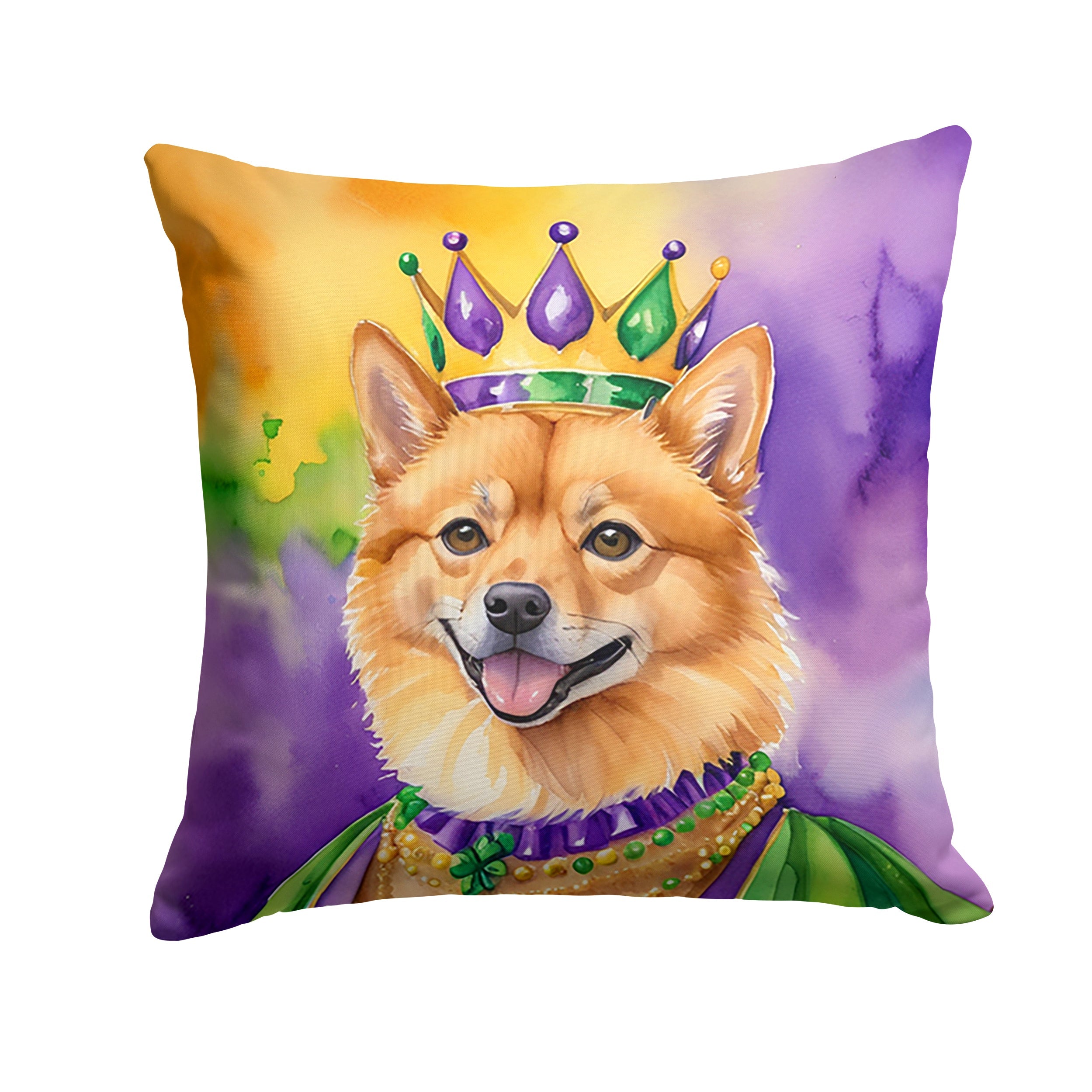 Finnish Spitz King of Mardi Gras Decorative Throw Pillow 18x18 Indoor Outdoor Accent Cushion, Fabric Cover with Insert for Sofa, Bed, Porch & Living Room