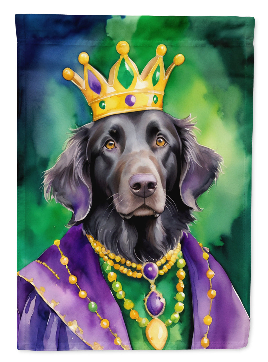 Flat-Coated Retriever King of Mardi Gras House Flag 28x40 Porch Sleeve Pole Decorative Outside Yard Banner Artwork Wall Hanging, Polyester