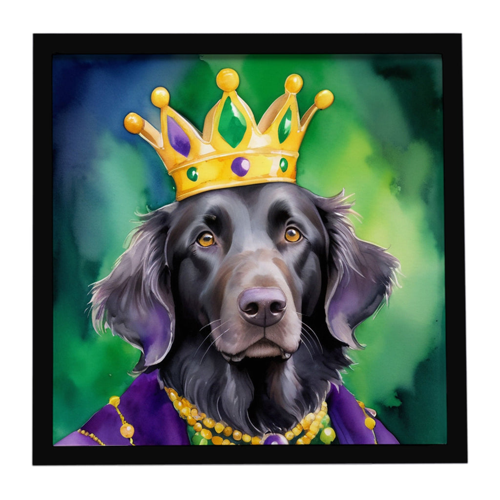 Flat-Coated Retriever King of Mardi Gras Framed Metal Print Bathroom, Kitchen, Office, Home Decor Wall Art Ready to Hang, Square, 8X8