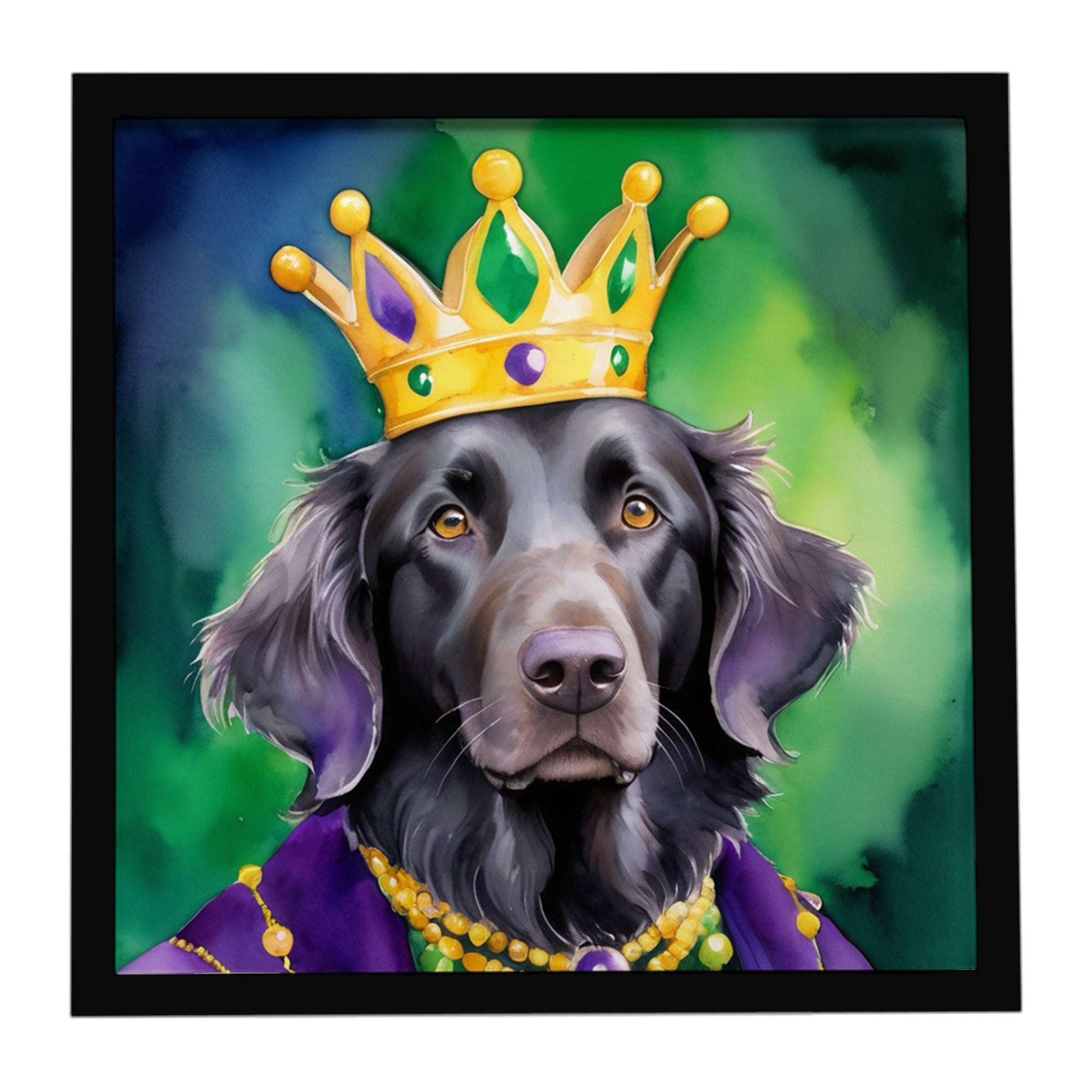 Flat-Coated Retriever King of Mardi Gras Framed Metal Print Bathroom, Kitchen, Office, Home Decor Wall Art Ready to Hang, Square, 8X8
