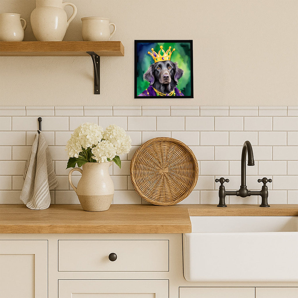 Flat-Coated Retriever King of Mardi Gras Framed Metal Print Bathroom, Kitchen, Office, Home Decor Wall Art Ready to Hang, Square, 8X8