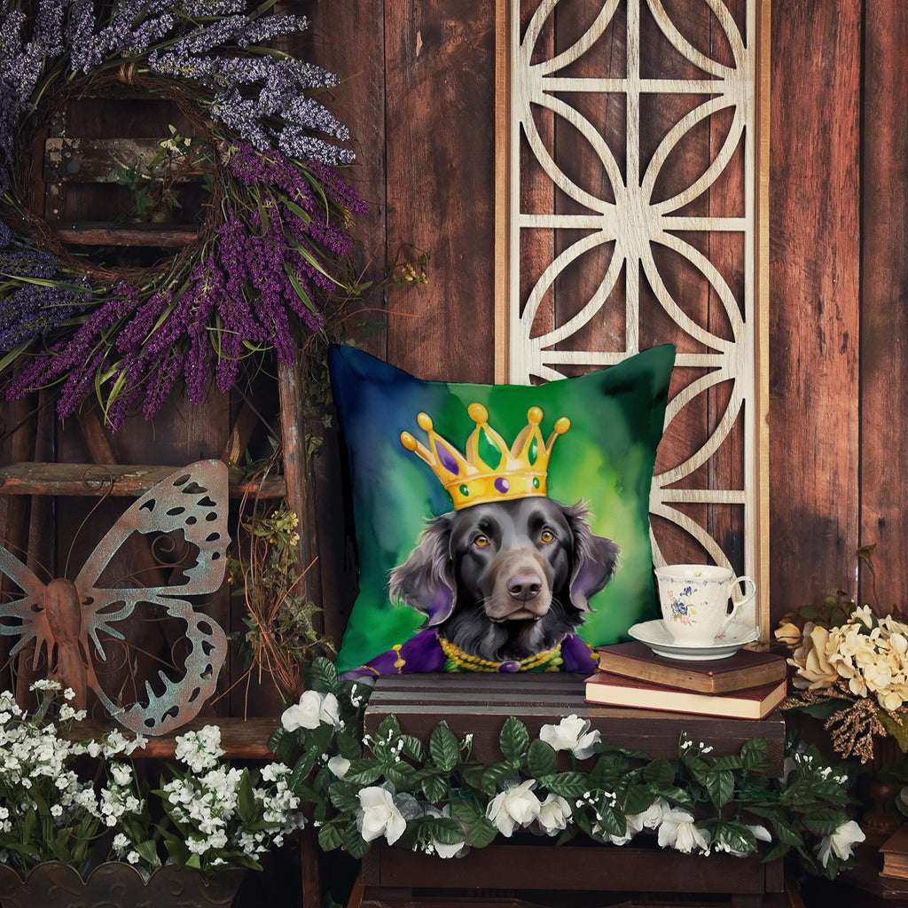Flat-Coated Retriever King of Mardi Gras Decorative Throw Pillow 14x14 Indoor Outdoor Accent Cushion, Fabric Cover with Insert for Sofa, Bed, Porch & Living Room