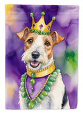 Fox Terrier King of Mardi Gras House Flag 28x40 Porch Sleeve Pole Decorative Outside Yard Banner Artwork Wall Hanging, Polyester