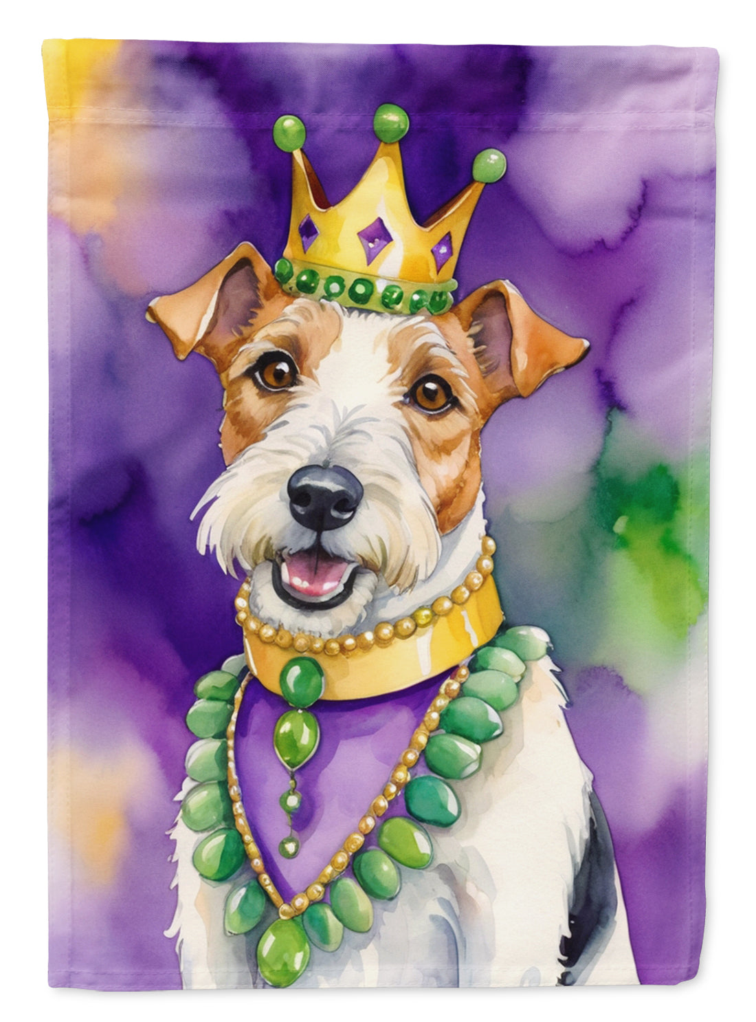 Fox Terrier King of Mardi Gras House Flag 28x40 Porch Sleeve Pole Decorative Outside Yard Banner Artwork Wall Hanging, Polyester