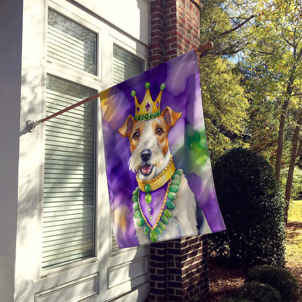Fox Terrier King of Mardi Gras House Flag 28x40 Porch Sleeve Pole Decorative Outside Yard Banner Artwork Wall Hanging, Polyester