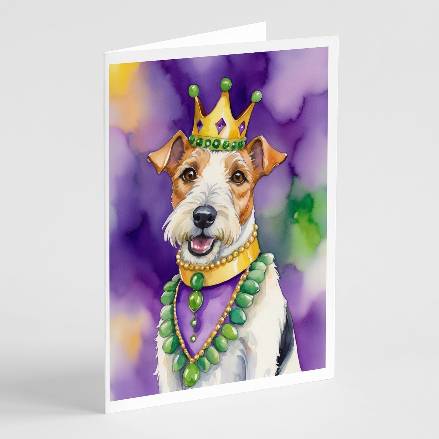Fox Terrier King of Mardi Gras Greeting Cards Pack of 8 Blank Cards with Envelopes Whimsical A7 Size 5x7
