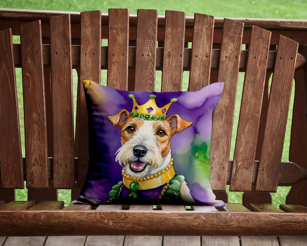 Fox Terrier King of Mardi Gras Decorative Throw Pillow 14x14 Indoor Outdoor Accent Cushion, Fabric Cover with Insert for Sofa, Bed, Porch & Living Room